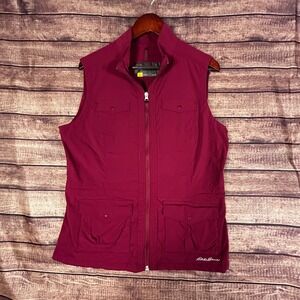 Eddie Bauer Travex Atlas Utility Vest Womens XL Burgundy Full Zip Cargo Hiking
